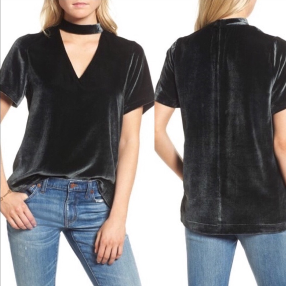 MADEWELL | oversize velvet choker v-neck top